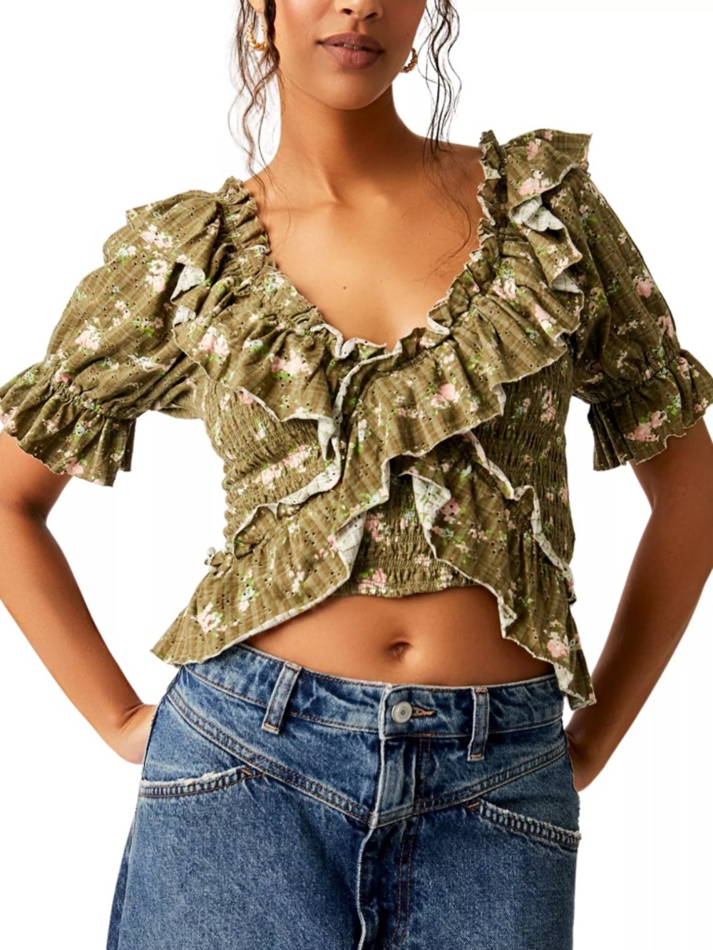 Free People Favorite Girl Top in Moss Green, Size Medium (NWT)